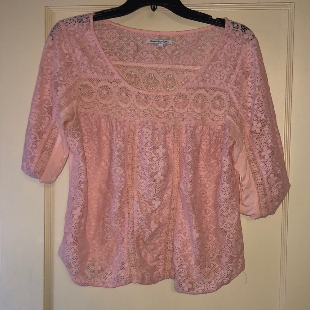 Pink Lace 3/4 sleeve Blouse